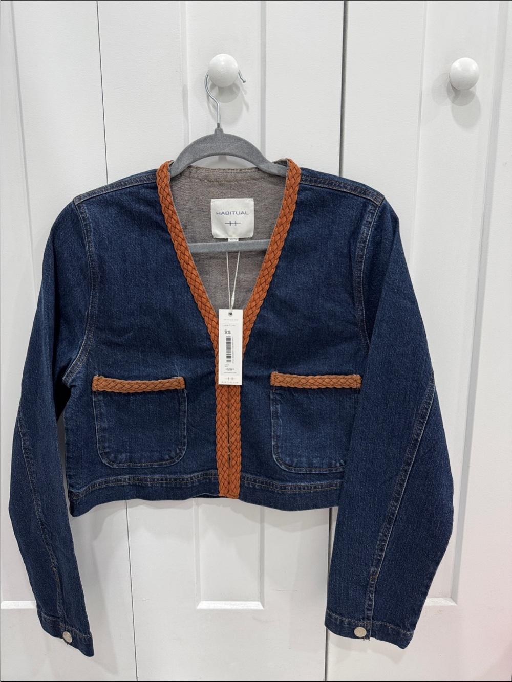 Habitual Navy Denim Jacket with Braided Rust Trim